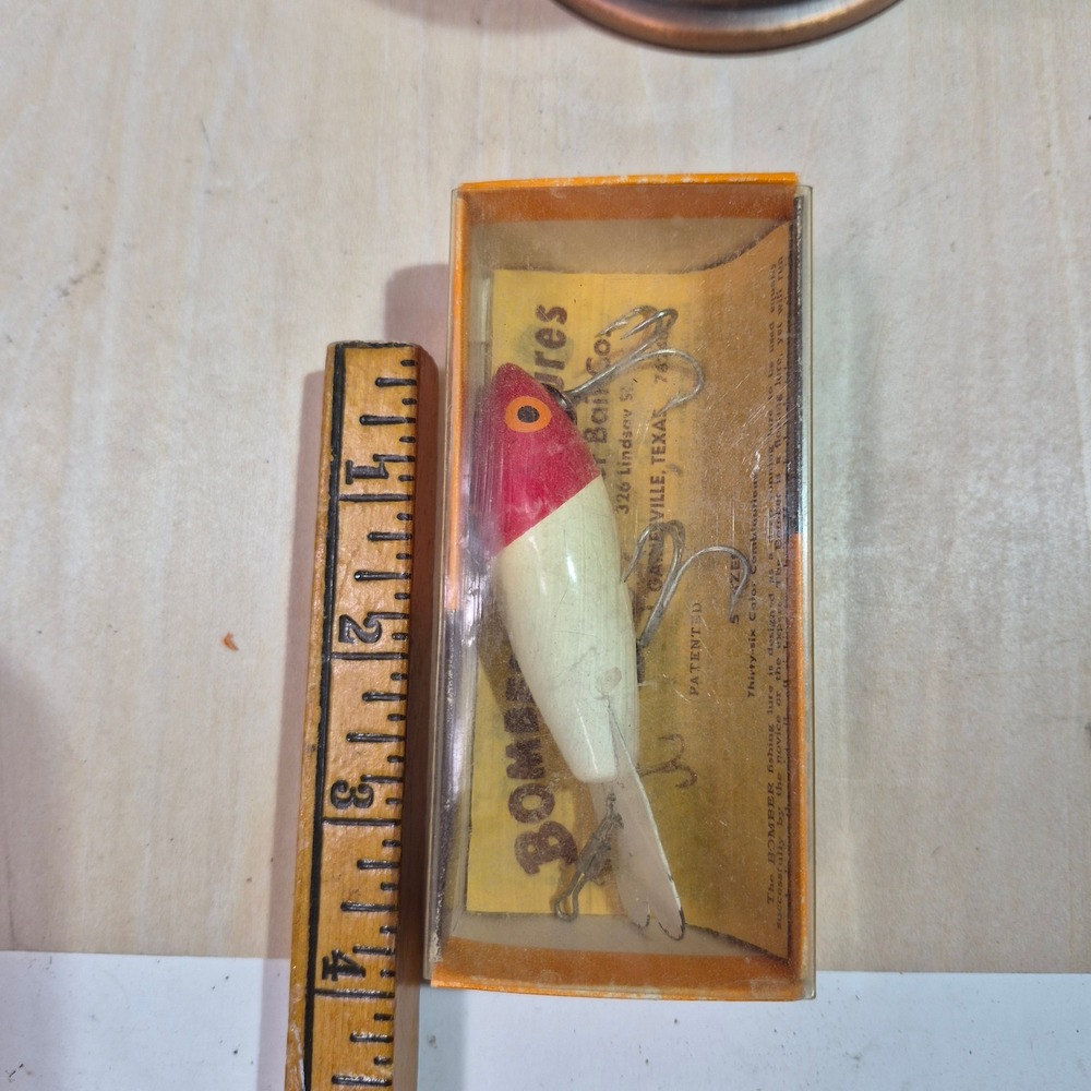 Vintage Bomber Bait Co Fishing Lure Red White Gainesville Texas Original Box